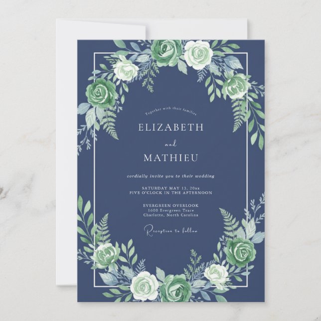 Convite Casamento Floral Marinho (Frente)