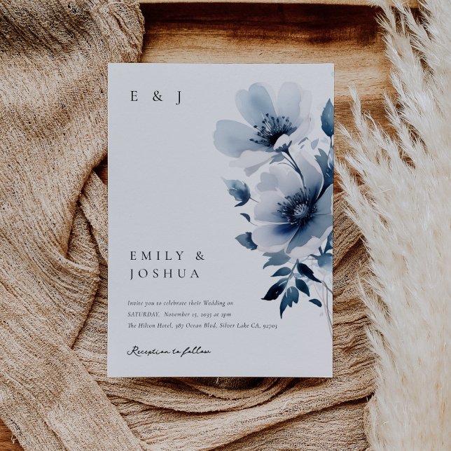 Convite Casamento Floral marinho Azul (Criador carregado)