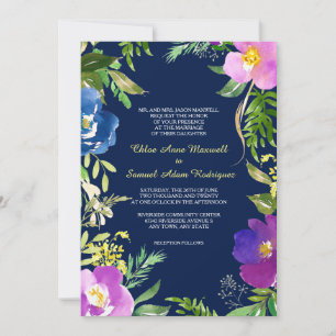 Convite Casamento Floral Marinho Azul Violeta Moderna