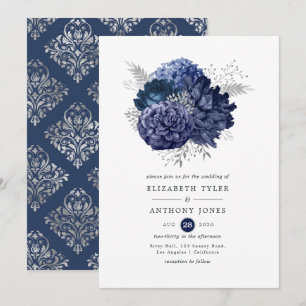 Convite Casamento Floral Marinho e Prata