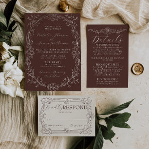 Convite Casamento Floral Marrom Chocolate Chique Dinheiro