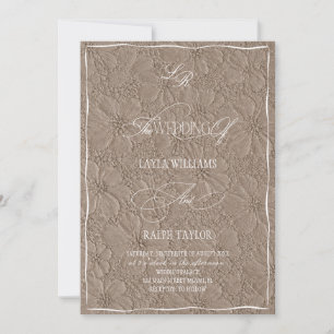 Convite Casamento Floral Marrom Claro Monograma Luxuoso