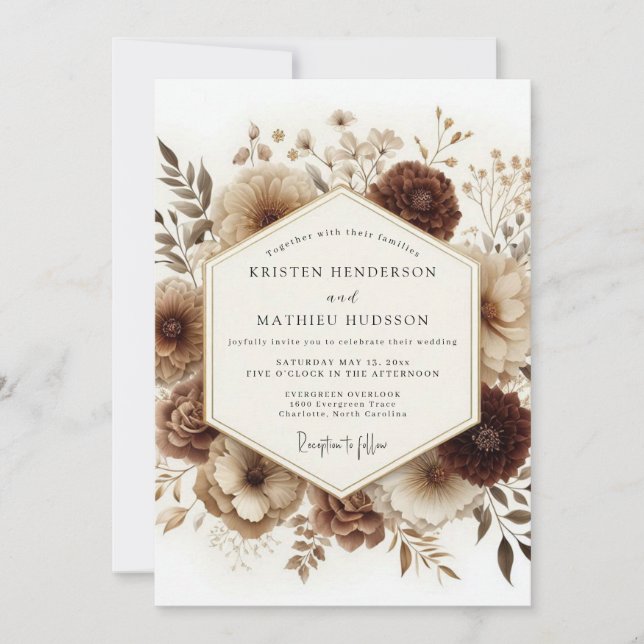 Convite Casamento Floral Marrom da Floresta (Frente)