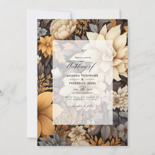Convite Casamento Floral Marrom Dourado na Primavera