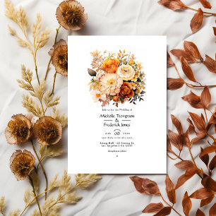 Convite Casamento Floral Marrom Dourado na Primavera