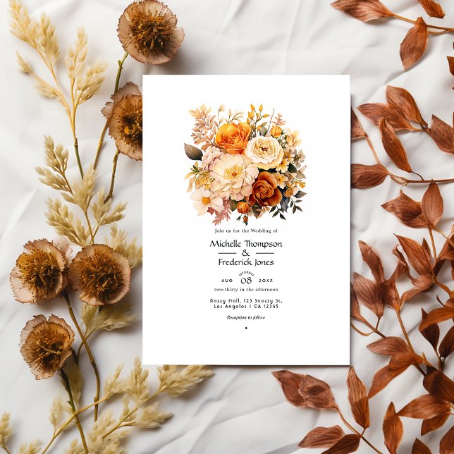 Convite Casamento Floral Marrom Dourado na Primavera (Criador carregado)