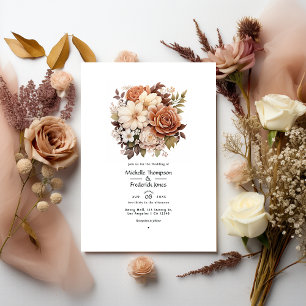 Convite Casamento Floral Marrom e Bege de Verão