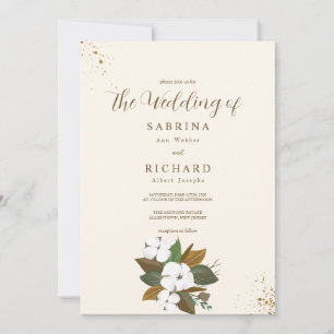 Convite Casamento Floral Marrom e Creme Simples