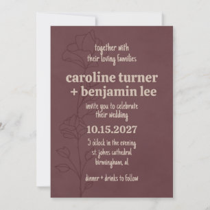 Convite Casamento Floral Marrom Elegante