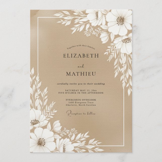 Convite Casamento Floral Marrom Floresta (Frente)