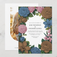 Casamento Floral Marrom Mocha, Azul Empoeirado e R