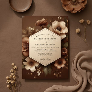 Convite Casamento Floral Marrom Romântico na Floresta
