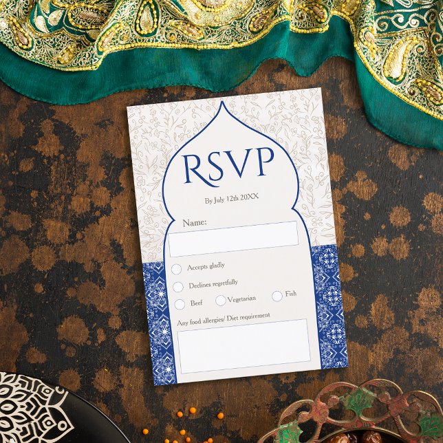 Convite Casamento floral marroquino azul rsvp (Criador carregado)