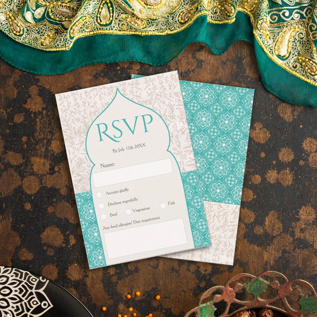 Convite Casamento floral marroquino Turquoise Rsvp (Criador carregado)