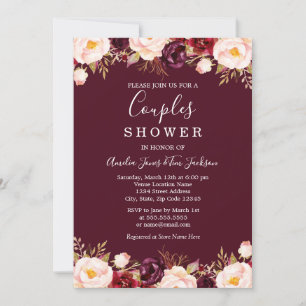 Convite Casamento Floral Marsala Borgonha Casais Chuveiro