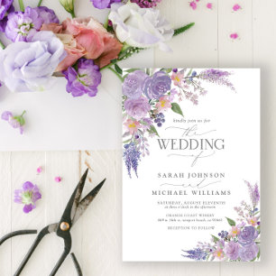 Convite Casamento Floral Mauve Script da Lavanda Lilac Mod