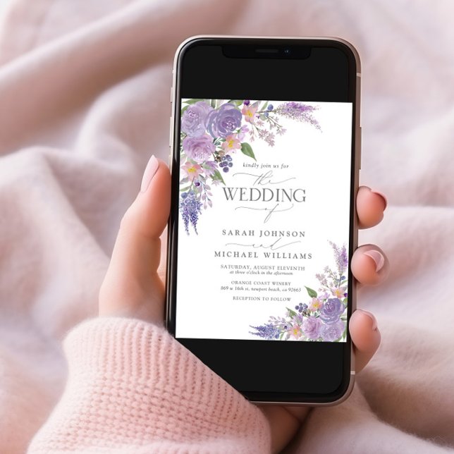 Convite Casamento Floral Mauve Script da Lavanda Lilac Mod (Criador carregado)