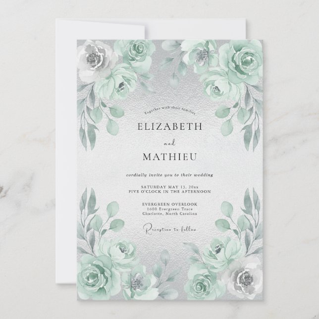 Convite Casamento Floral Menta (Frente)