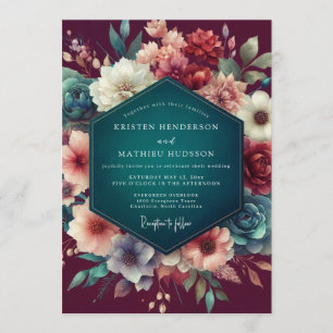 Convite Casamento Floral Merlot