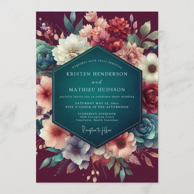 Convite Casamento Floral Merlot (Frente)