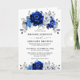 Convite Casamento Floral Metálico Real Blue Silver