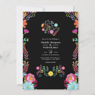 Convite Casamento Floral Mexicano Colorido em Aquarela