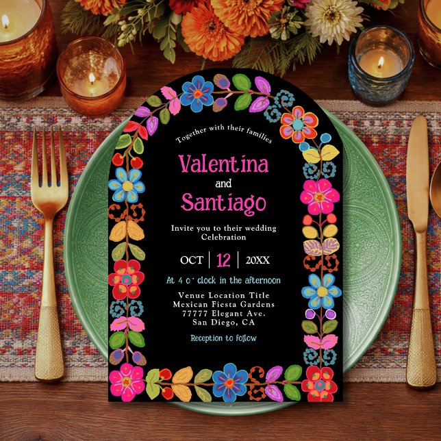 Convite Casamento floral mexicano moderno (Criador carregado)