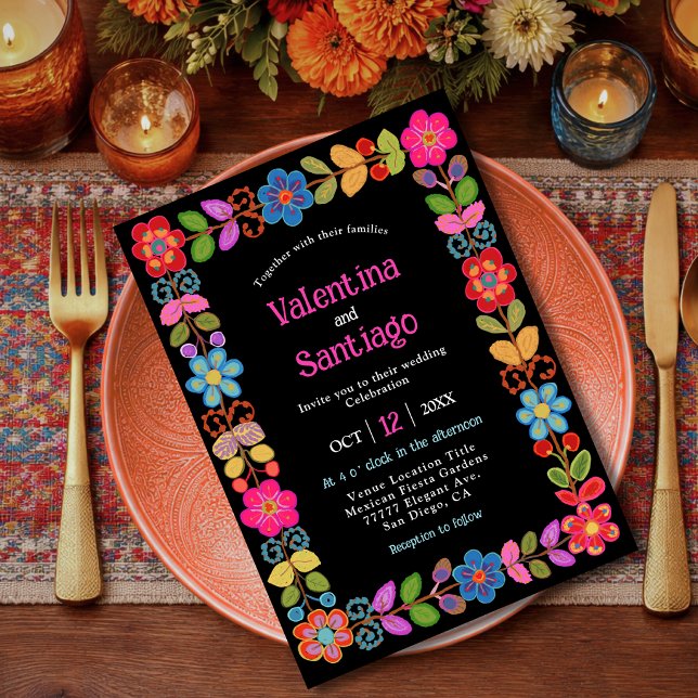 Convite Casamento floral mexicano moderno (Criador carregado)