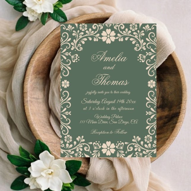 Convite Casamento Floral Mexicano Verde (Criador carregado)