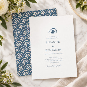 Convite Casamento Floral Minimalista Azul Ardesia Escandin