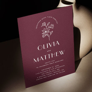 Convite Casamento Floral Minimalista Burgundy QR e Foto