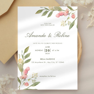 Convite Casamento Floral Minimalista de Blush Watercolor