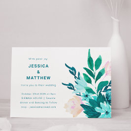 Convite Casamento Floral Minimalista de Emerald Blue Water