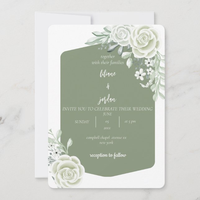 Convite casamento floral minimalista de sábio (Frente)