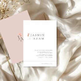 Convite Casamento Floral Minimalista Elegante Rosa
