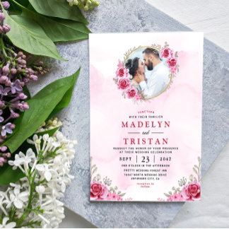 Convite Casamento Floral Minimalista em Dourado Rosa