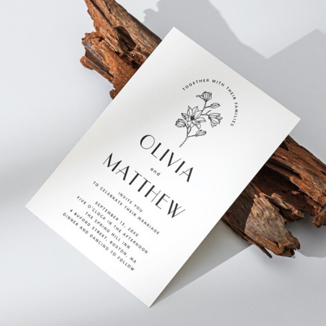 Convite Casamento Floral Minimalista Moderno. Código QR &  (Criador carregado)