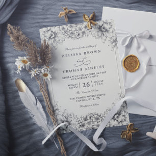 Convite Casamento Floral Minimalista Vintage Elegante Códi