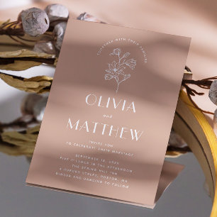 Convite Casamento Floral Mínimo Caloroso. QR e Foto