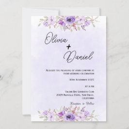 Convite Casamento Floral Mínimo Romântico Roxo