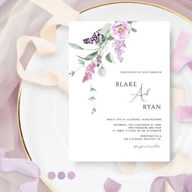 Convite Casamento Floral Mínimo, Roxo Moderno Mauve Pastel (Criador carregado)