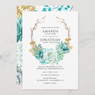 Convite Casamento Floral Mint Watercolor