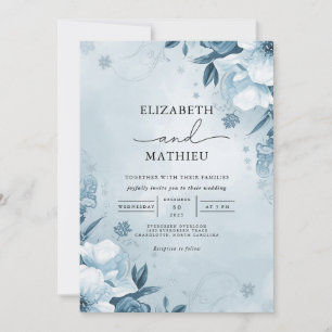Convite Casamento Floral Misty Blue Watercolor