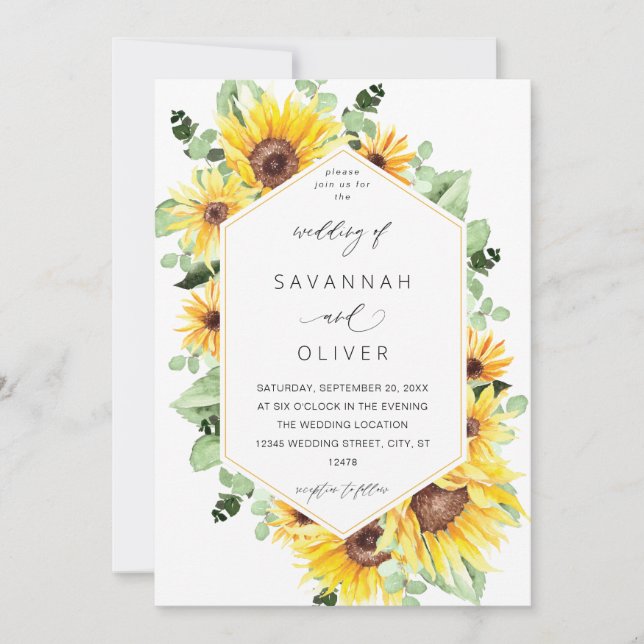 Convite Casamento Floral MOD de Girassol & Eucalipto (Frente)