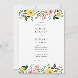 Convite Casamento Floral Moderno Amarelo Azul Rosa Primave