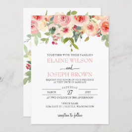 Convite Casamento Floral Moderno Blush