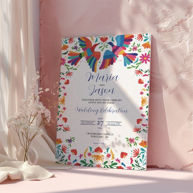 Convite Casamento Floral Moderno Boda Mexicano Fiesta Colo (Mexican Fiesta Colorful Floral Modern Boda Wedding Invitation)