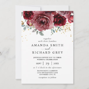 Convite Casamento Floral Moderno Boho Burgundy Vermelho e 