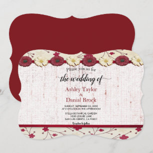 Convite Casamento Floral Moderno Burgundy Boho Clássico