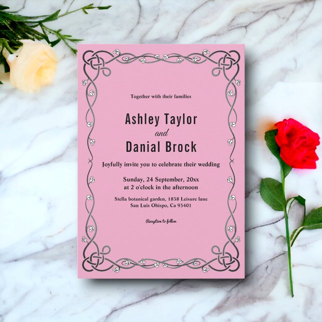 Convite Casamento Floral Moderno Cor-de-Rosa Simples Escam (Criador carregado)